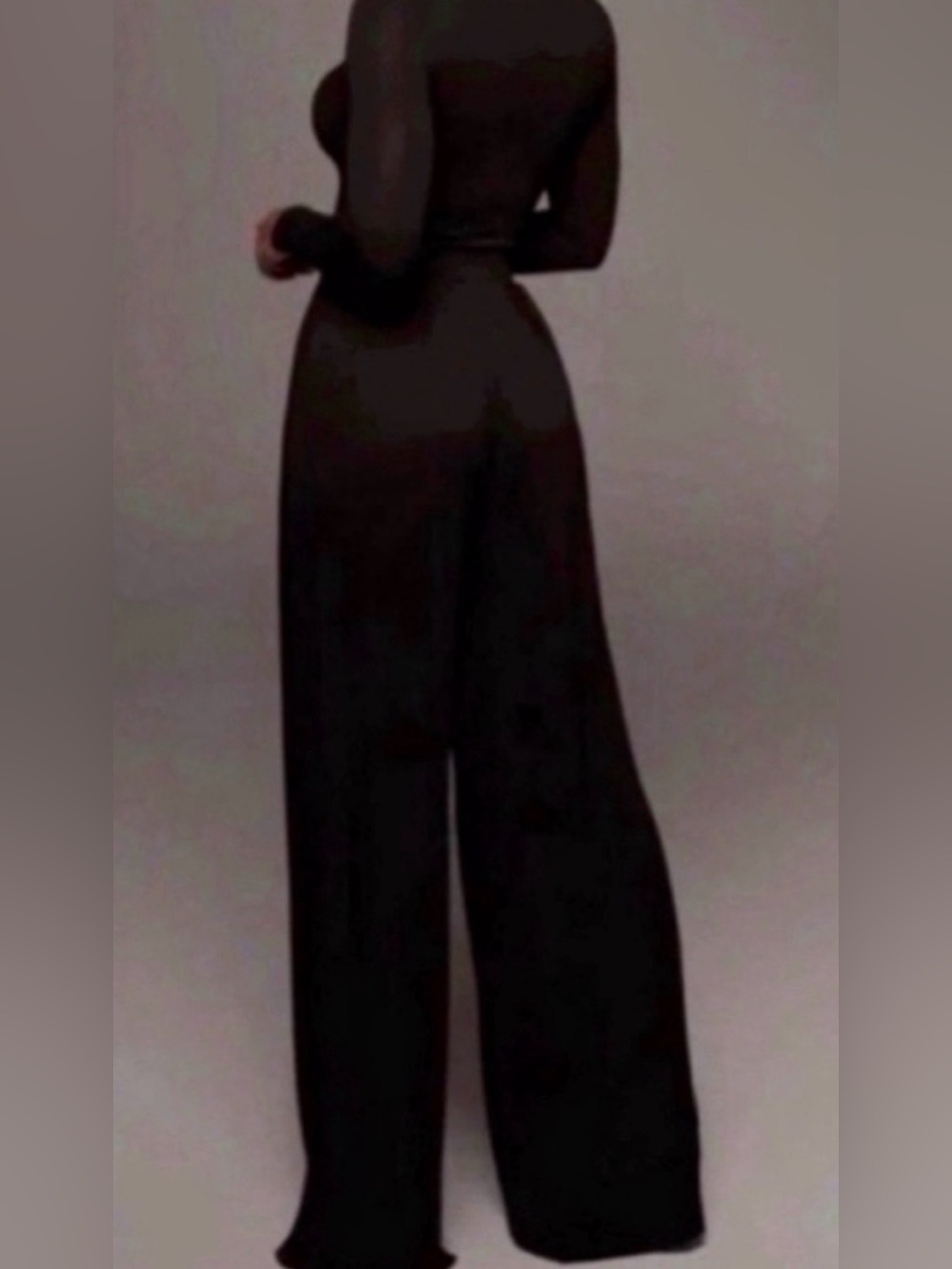 Women’s Black Self-Double Layer Wide Leg Pants Medium